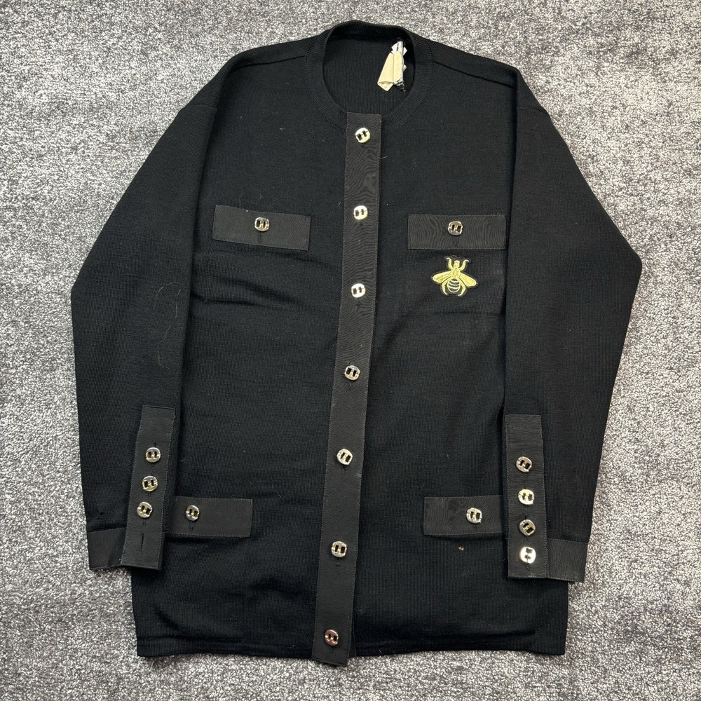 Vintage Salvatore Ferragamo Cardigan Sweater Small Wool‎ Embroidered Bee Italy